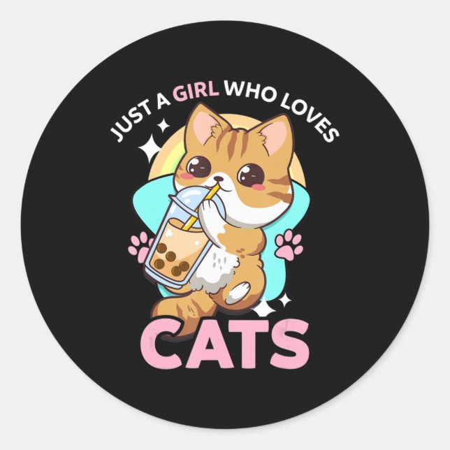 Sticker Rond Juste Une Fille Qui Aime Les Chats Boba Bubble Mil (Devant)