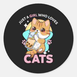 Sticker Rond Juste Une Fille Qui Aime Les Chats Boba Bubble Mil