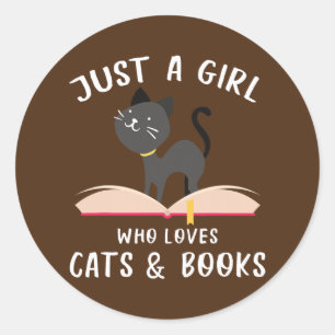 Sticker Rond Juste Une Fille Qui Aime Les Chats Et Les Livres D