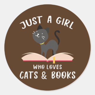 Sticker Rond Juste Une Fille Qui Aime Les Chats Et Les Livres D