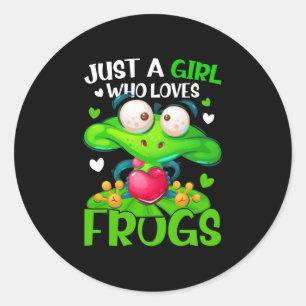 Sticker Rond Juste Une Fille Qui Aime Les Grenouilles Enfants F