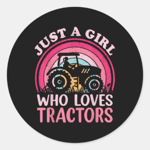 Sticker Rond Juste Une Fille Qui Aime Les Tracteurs
