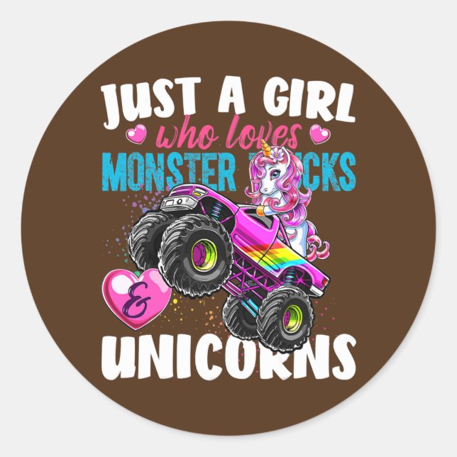 Sticker Rond Juste une fille qui aime Monster Trucks Cadeau (Devant)