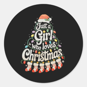 Sticker Rond Juste Une Fille Qui Aime Noël Arbre Noël Noël Noël