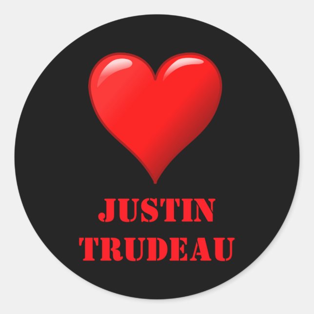 Sticker Rond Justin Trudeau Cute Red Heart Love Red White Cool  (Devant)