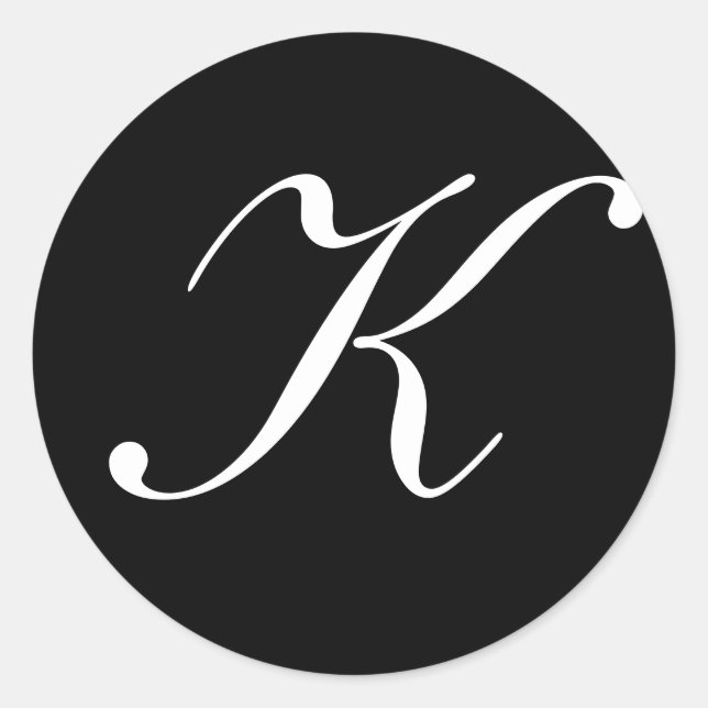 Sticker Rond "K" Monogramme initial blanc sur noir (Devant)