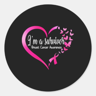 Sticker Rond K Papillon Il Je Suis Un Survivant Cancer Du Sein 