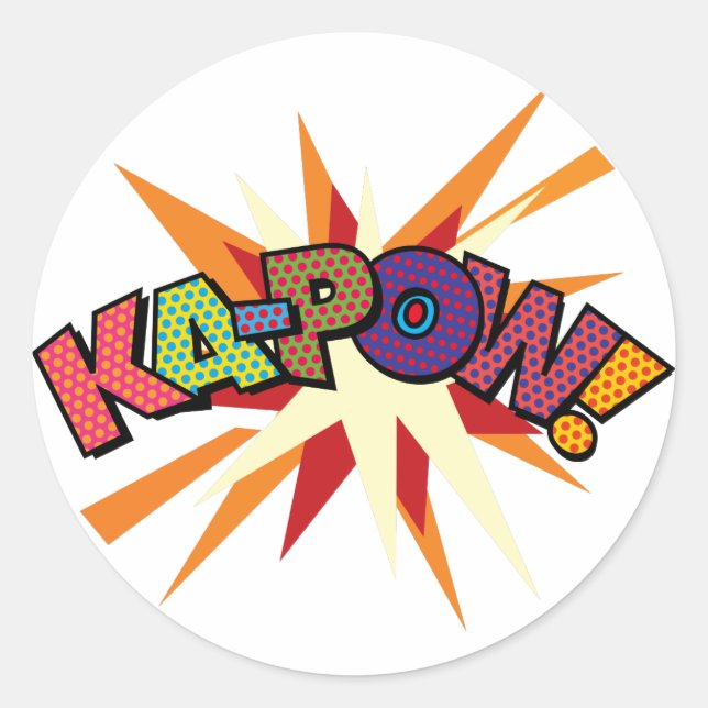 Sticker Rond KA-POW Amusant Art Pop Comic Livre Rétro (Devant)