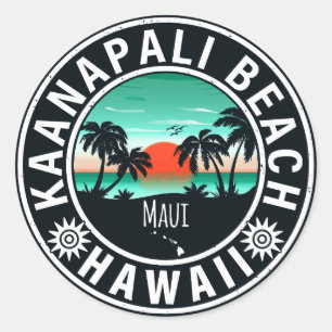 Sticker Rond Ka'anapali Beach Hawaii Retro Sunset Souvenirs 60'