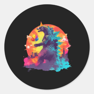Sticker Rond Kaiju Anniversaire Funny Boys Anniversaire Monster