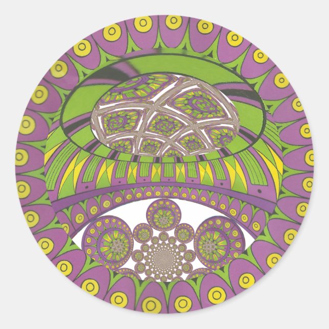 Sticker Rond Kaleidoscope africain violet et jaune traditionnel (Devant)