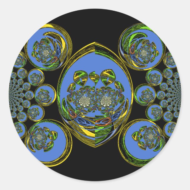 Sticker Rond Kaleidoscope bleu et jaune Imprimer (Devant)