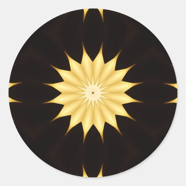 Sticker Rond Kaleidoscope Design Bright Yellow Star (Devant)