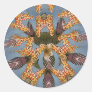 Sticker Rond Kaleidoscope Giraffe Mandala : Safari Art Abstrait