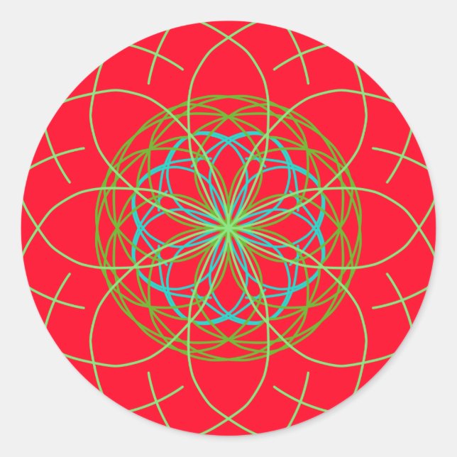 Sticker Rond Kaleidoscope Mandala Art Red Green Energy Ball (Devant)