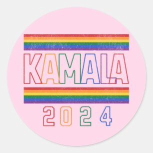 Sticker Rond Kamala Harris 2024 Arc-en-ciel LGBTQ Rétro