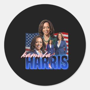 Sticker Rond Kamala Harris American Flag Redémarrage