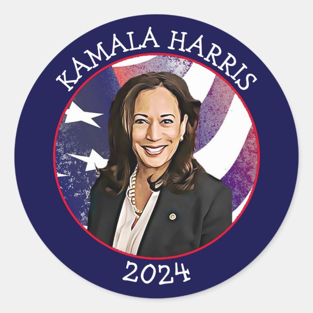 Sticker Rond Kamala Harris pour le président 2024 (Devant)