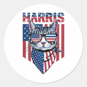 Sticker Rond Kamala Harris Présidente 2024 Chat Drôle 