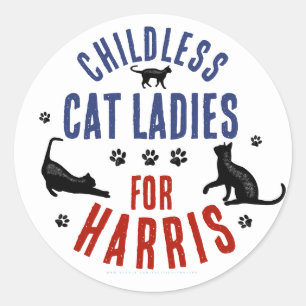 Sticker Rond Kamala Harris Présidente 2024 Femmes chats sans en