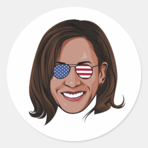 Sticker Rond Kamala Harris - Tête avec Aviators Patriotic