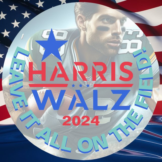 Sticker Rond Kamala Harris, Tim Walz Laissez tout sur le terrai (Créateur téléchargé)