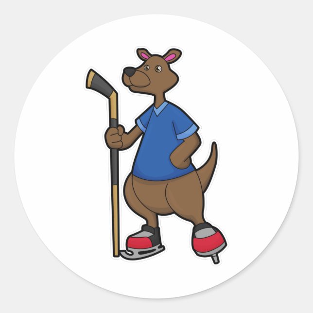 Sticker Rond Kangaroo au hockey sur glace avec bâton de hockey  (Devant)