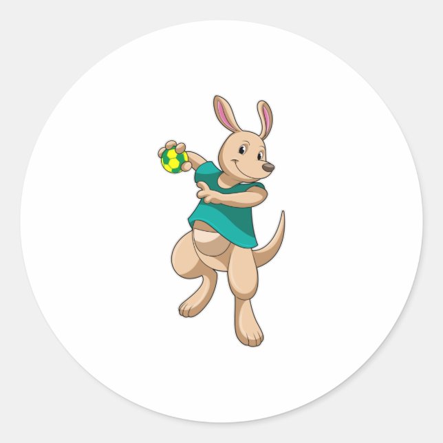 Sticker Rond Kangaroo comme joueur de handball avec Handball (Devant)