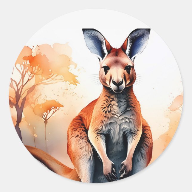 Sticker Rond Kangourou dans le bush (Devant)