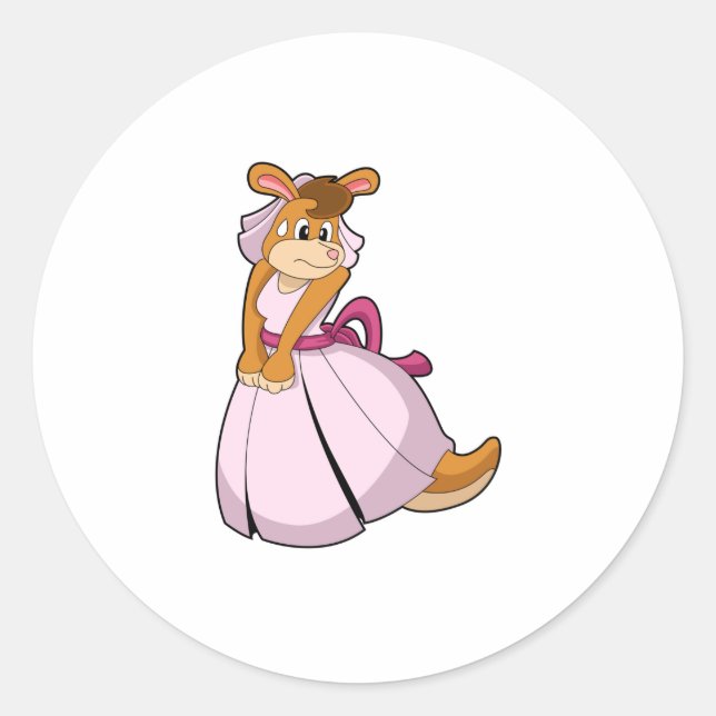 Sticker Rond Kangourou en mariée avec une robe de mariée (Devant)