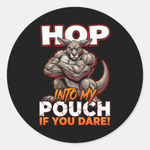 Sticker Rond Kangourou sarcastique saute dans ma poche Mème drô