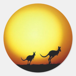 Sticker Rond Kangourous dans l'Australien à l'intérieur