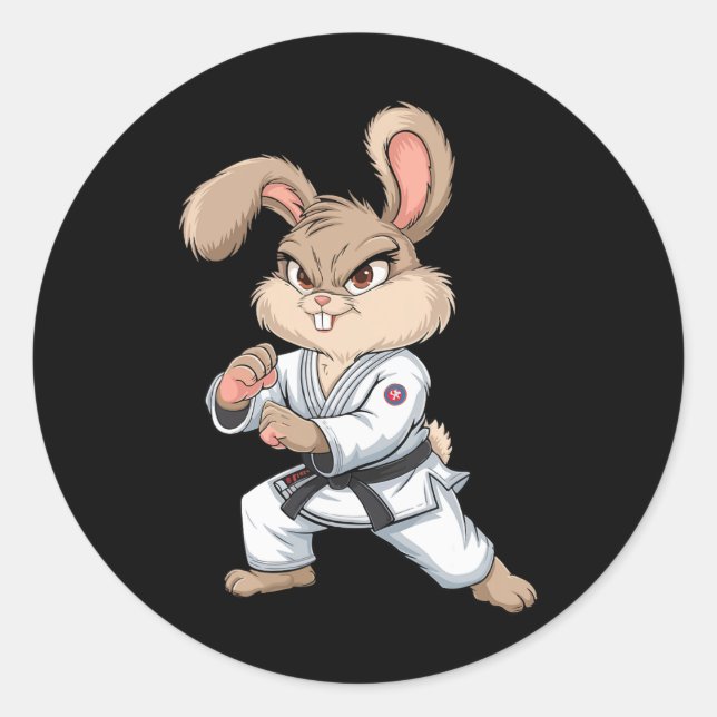 Sticker Rond Karate Bunny Arts Martiaux Rabbit Drôle Pour Les E (Devant)