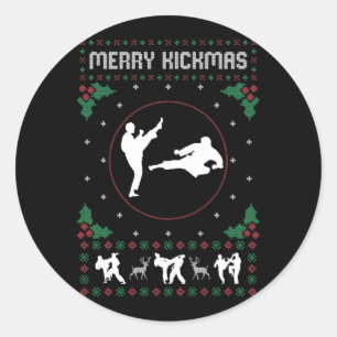 Sticker Rond Karate de Noël laid Jiu Jitsu Martial Art Joyeux