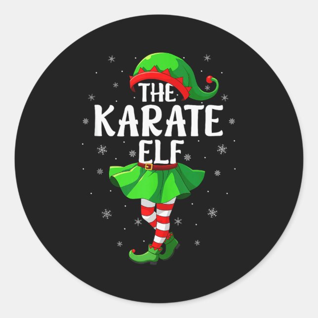 Sticker Rond Karate Elf Christmas Girls Women Elf Squad Xmas Fa (Devant)