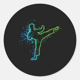 Sticker Rond Karate High Kick Splash Style Arts Martiaux Design