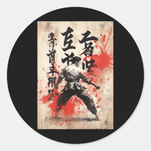 Sticker Rond Karate Kyokushin Calligraphie Japonaise Arts Marti