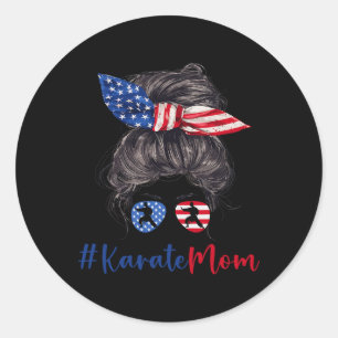 Sticker Rond Karate Mom Usa American Flag Mothers Day Cadeau 4e