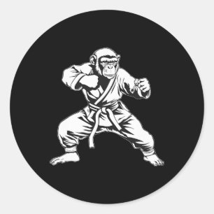 Sticker Rond Karaté Monkey Taekwondo Kickboxing Mma Judo Singe