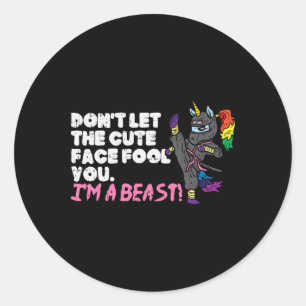 Sticker Rond Karate Ninja Unicorn mignonne Visage Beast Taekwon