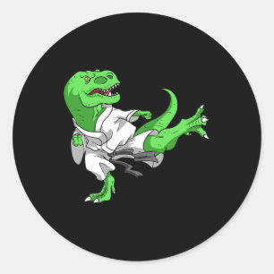 Sticker Rond Karate T-rex Dino Élève Dinosaure Professeur Karat
