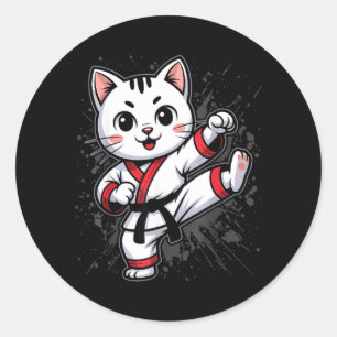 Sticker Rond Karate Taekwondo Chat Drôle Jiu Jitsu Femmes Fille