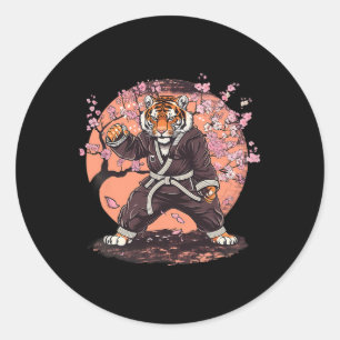 Sticker Rond Karate Tigre Fleurs Sakura Taekwondo Jiu-jitsu Ju