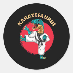 Sticker Rond Karatesaurus Funny Karaté Dinosaur