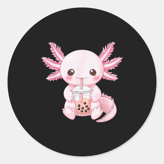 Sticker Rond Kawaii Anime Axolotl Boba  (Devant)