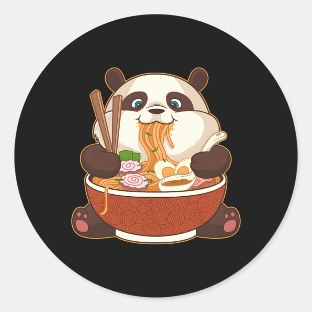Sticker Rond Kawaii Anime Panda Otaku nouilles japonaises Ra (Devant)