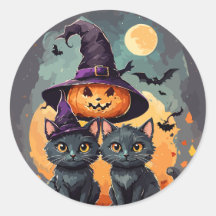 Kawaii aquarelle chats noirs Happy Halloween