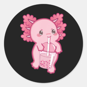 Sticker Rond Kawaii Axolotl Boba Bubble Tea Ado fille enfants J