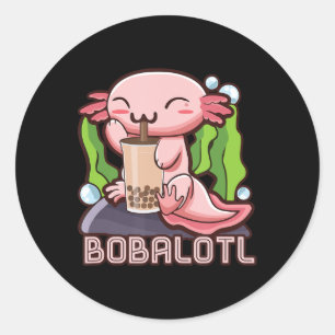 Sticker Rond Kawaii Axolotl Cute Boba Tee Bubble Tea Anime Girl