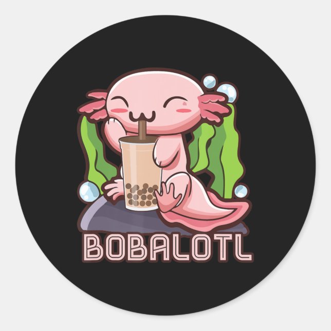 Sticker Rond Kawaii Axolotl Cute Boba Tee Bubble Tea Anime Girl (Devant)